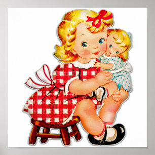 Affiche Petite fille rétro vintage poupée enfant