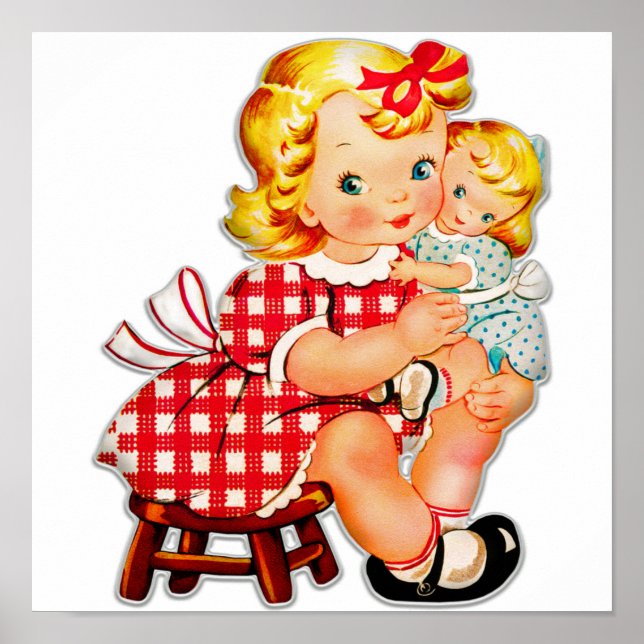 Affiche Petite fille rétro vintage poupée enfant (Devant)