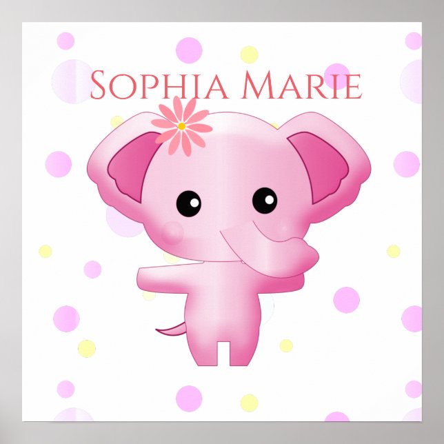 Affiche Petite fille rose adorable Eléphant (Devant)
