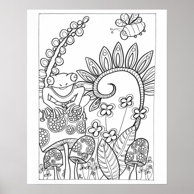 Affiche Petite grenouille de 16"x 20" avec des fleurs de f (Devant)
