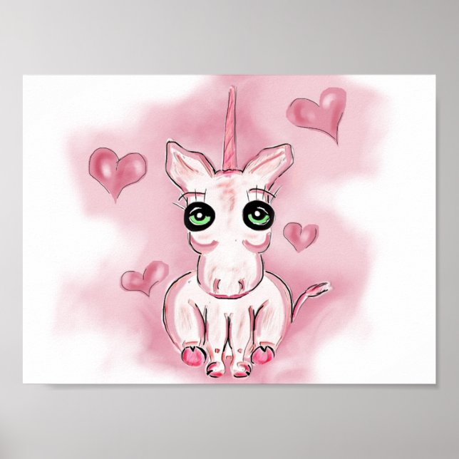 Affiche Petite licorne rose du coeur pour les enfants (Devant)