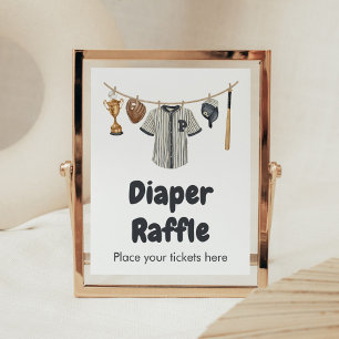Affiche Petite luge de baseball Baby shower Déchets Raffle