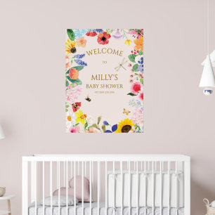 Affiche Petite maman fleur sauvage à Bee Baby shower Bienv