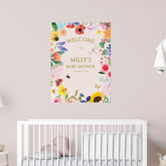 Affiche Petite maman fleur sauvage à Bee Baby shower Bienv (Pépinière 2)