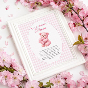 Affiche Petite Ourson Rose à Carreaux Baby Shower