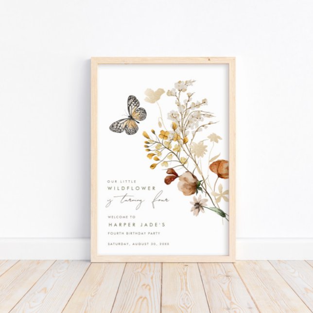 Affiche Petite papillon Fleur sauvage Floral Girls Anniver (Créateur téléchargé)