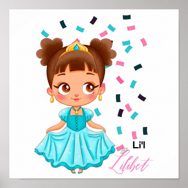 Affiche Petite Princesse LILIBET Cadeau Turquoise Joliment (Devant)