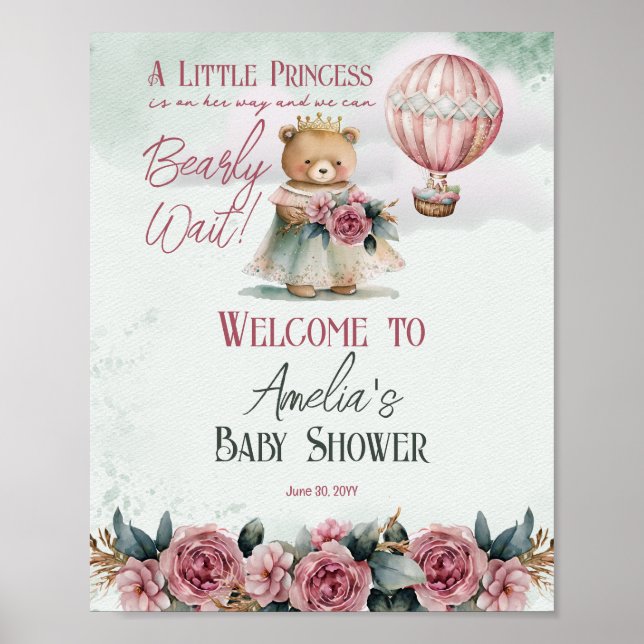 Affiche Petite princesse Ours Bearly Wait Girl Baby shower (Devant)