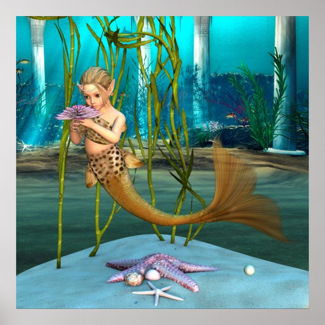 Affiche Petite sirène avec fleur d'anémone (Devant)