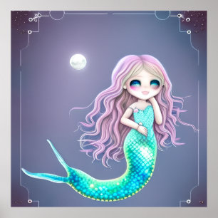 Affiche Petite Sirène mignonne turquoise queue cadeau Post