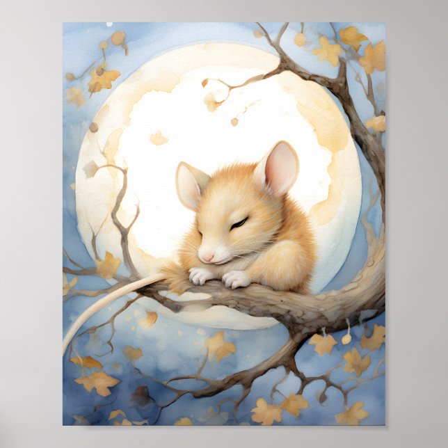 Affiche Petite souris couchée avec la lune (Devant)