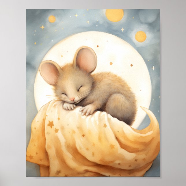 Affiche Petite Souris Qui Dort Sur La Lune (Devant)