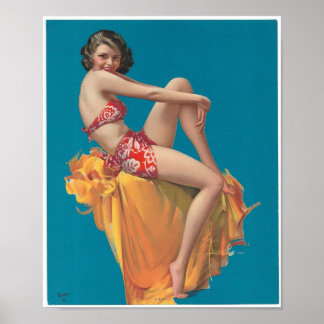 Affiche ■ Petite taille Vintage pin fille Retro art ● ■