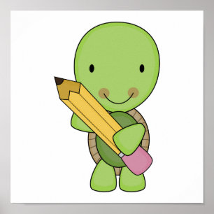 Affiche petite tortue mignonne au crayon