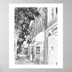 Affiche Petite ville de place de magasins de carré de