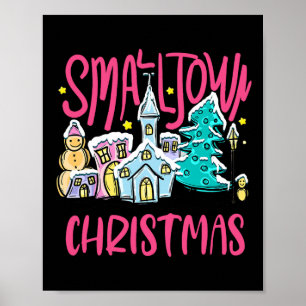 Affiche Petite ville Noël Noël Arbre Eglise Snowman hommes