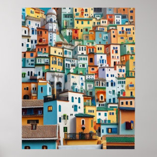 Affiche Petite ville touristique beaucoup de maisons color