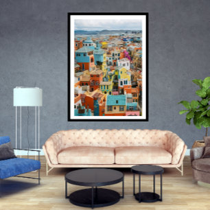 Affiche Petite ville touristique beaucoup de maisons color