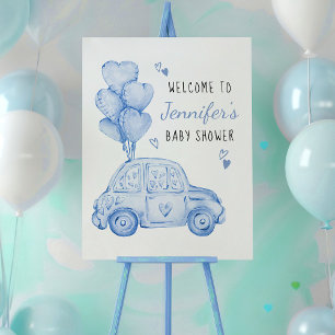 Affiche Petite Voiture Bleue et Ballons Bienvenue Chéri