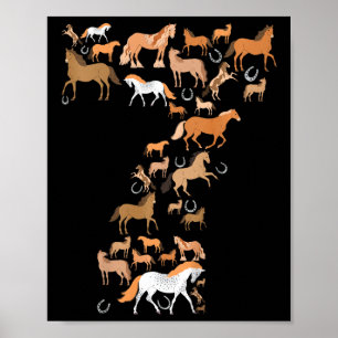 Affiche Petites filles 7 ans 7e anniversaire Cheval Graphi