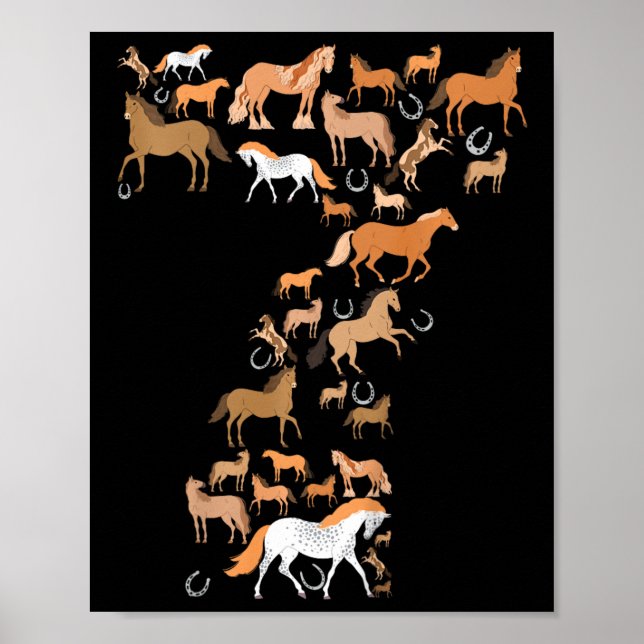 Affiche Petites filles 7 ans 7e anniversaire Cheval Graphi (Devant)