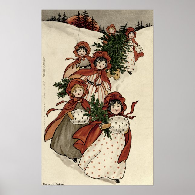 Affiche Petites filles avec Holly et l'arbre de Noël (Devant)