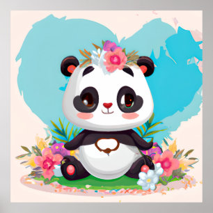 Affiche Petites filles Panda ours