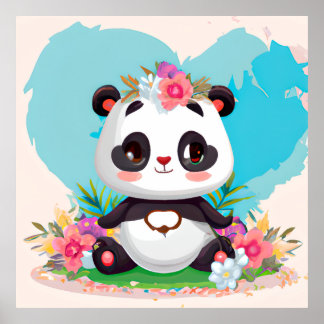 Affiche Petites filles Panda ours