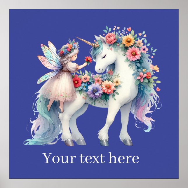 Affiche Petites filles unicorne ajouter un message (Devant)