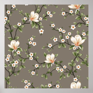 Affiche petites fleurs ramassées avec motif feuille vert o
