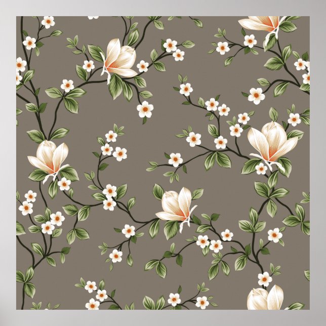 Affiche petites fleurs ramassées avec motif feuille vert o (Devant)