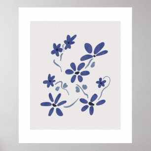 Affiche Petites Fleurs Romantiques Bleues