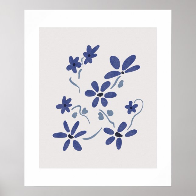 Affiche Petites Fleurs Romantiques Bleues (Devant)