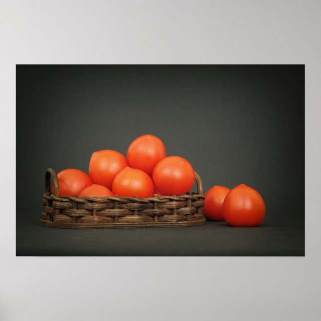 Affiche Petites tomates rouges dans un panier sur une tabl (Devant)