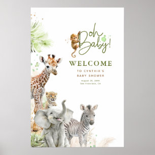 Affiche Petits animaux Safari Jungle Baby shower Bienvenue
