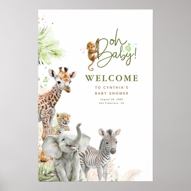 Affiche Petits animaux Safari Jungle Baby shower Bienvenue (Devant)