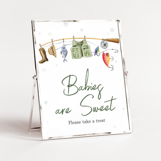 Affiche Petits Baby showers pêcheurs Les bébés sont doux (Boho Fisherman Baby Shower Babies are Sweet Sign)