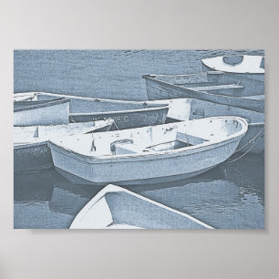Affiche Petits bateaux Rowboats en Maine Bleue