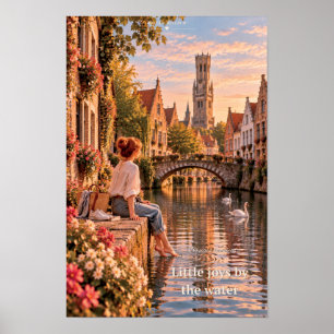 Affiche Petits Bonheurs Au Bord De L'eau Bruges Belgique