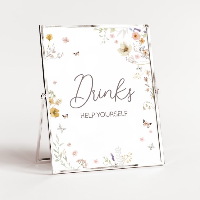Affiche Petits Botaniques Fleurs sauvages Botaniques (Botanical Spring Little Wildflower Baby Shower Drinks Sign)