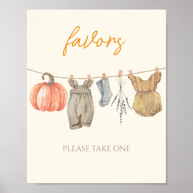 Affiche Petits Citrouilles Vêtements d'Automne Baby shower (Devant)