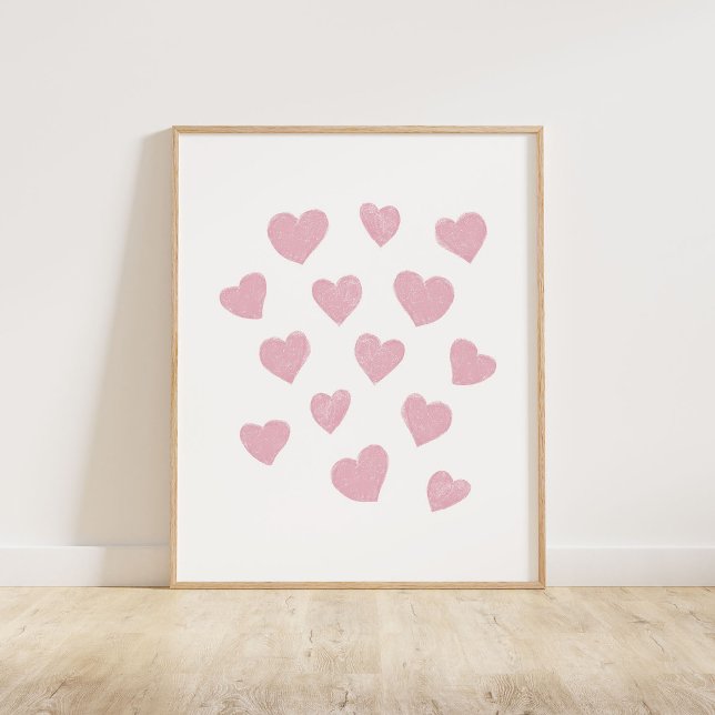 Affiche Petits Coeurs roses (Chalky brush style small tossed hearts in pink)