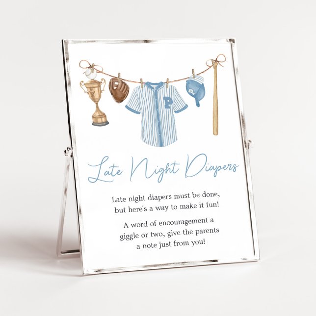 Affiche Petits Diapositives De Baseball De Fin De Nuit (Baseball Little Slugger Baby Shower Late Night Diapers Sign)