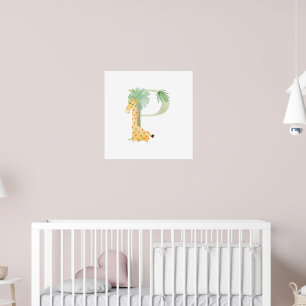 Affiche Petits enfants Giraffe animal Monogramme P Nursery