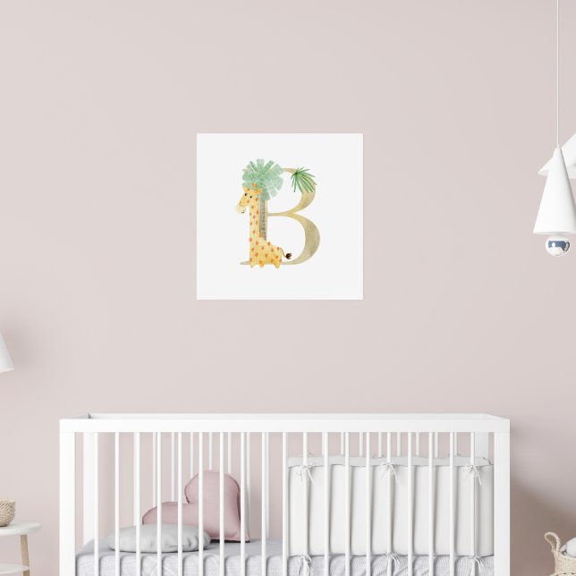Affiche Petits enfants Giraffe animale Monogramme B Nurser (Pépinière 2)