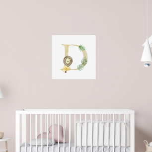 Affiche Petits enfants Lion animal Monogramme D Nursery