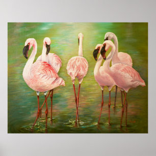 Affiche Petits flamants roses peindre art