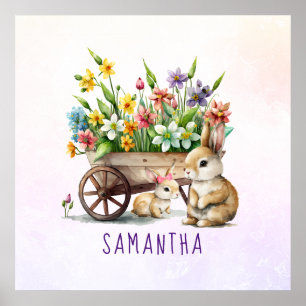 Affiche Petits lapins Personnalisés Fille Pâques