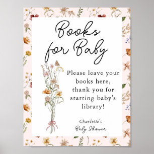 Affiche Petits livres de Baby shower rose Fleur sauvage po