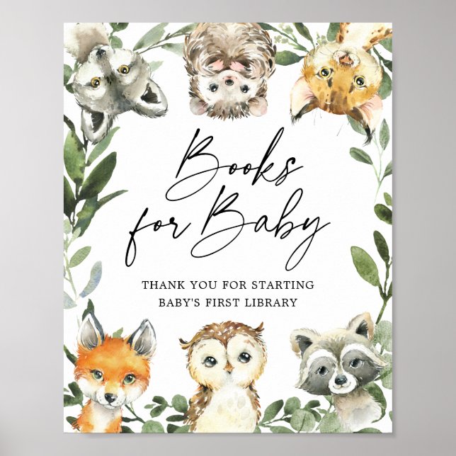 Affiche Petits Livres De Baby shower Woodland Pour Bébé Si (Devant)